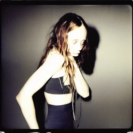 Prompt: fiona apple, criminal video bts, polaroid shot by terry richardson