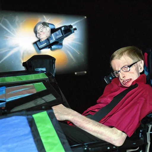 Image similar to stephen hawking playing lazer tag