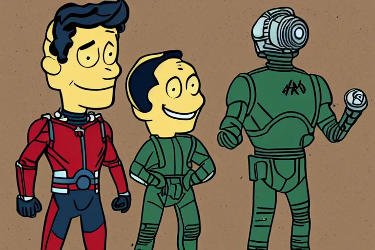 Prompt: ant man as a vault boy from fallout, pipboy art, highly detailed