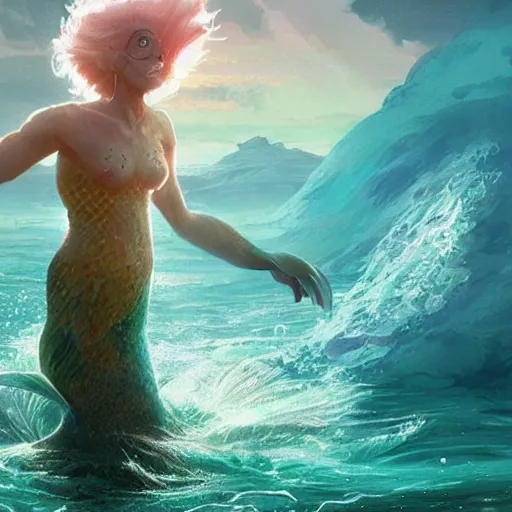 Image similar to doc brown as a mermaid in water, deep sea, studio ghibli, disney animation, sharp, anime key art by greg rutkowski, bloom, dramatic lighting
