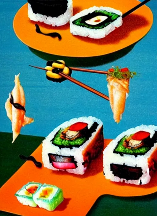 Prompt: the essence of sushi, dadaism, surrealism, salvador dali