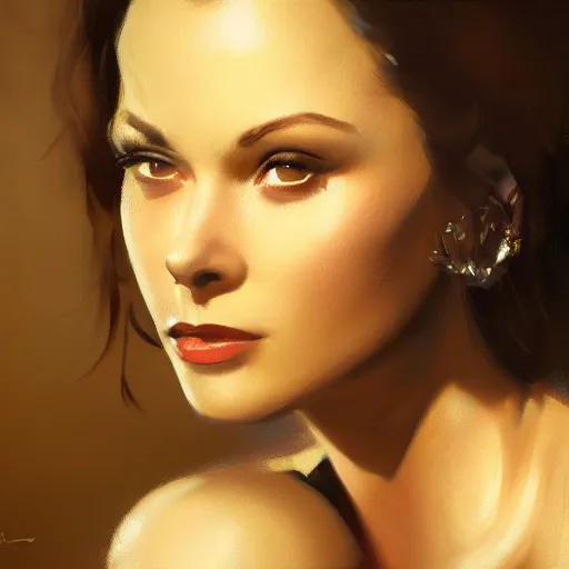 Image similar to closeup portrait of a young vivian leigh, sad face, chiaroscuro, city background, golden hour, dramatic lighting, complementary contrast, high detail, painted by greg rutkowski, painted by igor kieryluk, trending on artstation