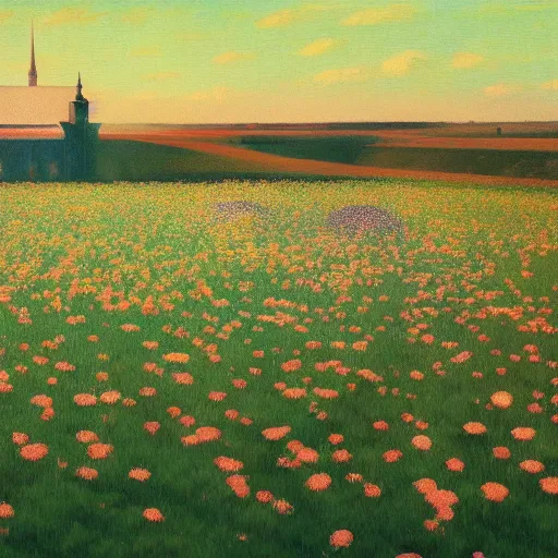 Prompt: puzzle pieces rain from the sky at a field of flowers. Masterpiece, Edward Hopper and James Gilleard, Zdzislaw Beksinski, Mark Ryden, Wolfgang Lettl, hints of Yayoi Kasuma, octane render, 8k.