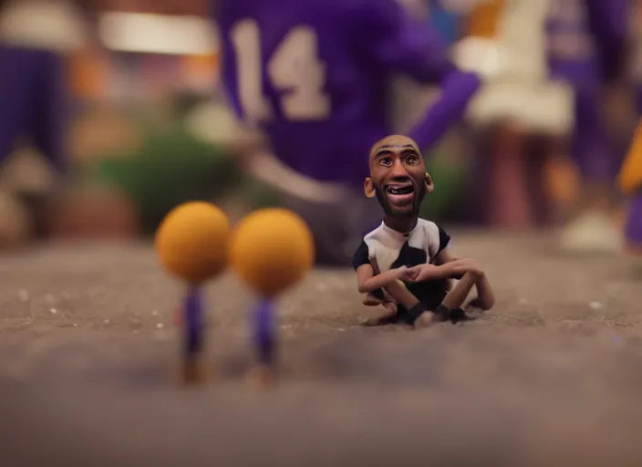 Image similar to cinematic screenshot portrait of a stop motion claymation film about a wacky adventure starring kobe bryant, shallow depth of field, 1 8 mm, f 1. 8