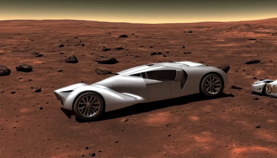 Image similar to super car pulls out of a spaceship on mars, ultra detailed