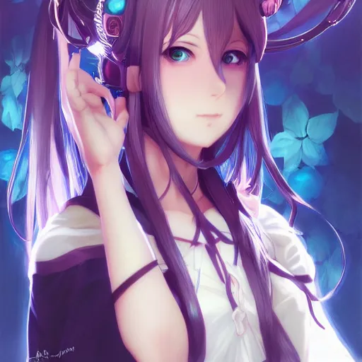 Image similar to clear portrait of anime girl violet evergarden cosplay hatsune miku, black background, light effect, anime style hyper detailed, illustration, bloody, intricate, elegant, digital painting, artstation, smooth, sharp focus, art by artgerm and greg rutkowski and alphonse mucha.