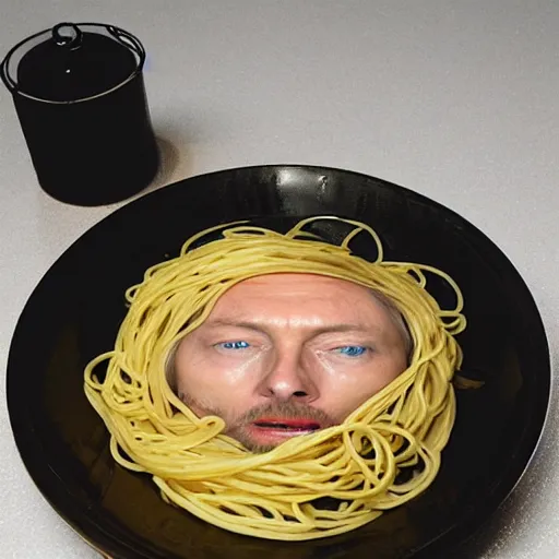 Prompt: thom yorke face made off carbonara, more details, more spaghetti,