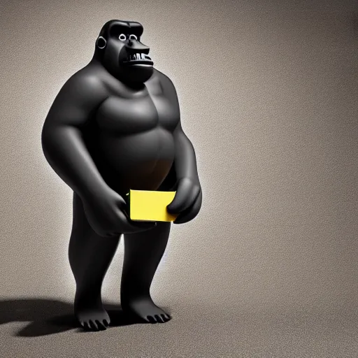 Prompt: happy gorilla wearing a suit carrying a briefcase in the style of pixar, volumetric lighting, redshift render, 4 k, detailed