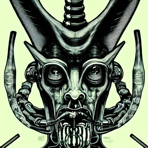 Image similar to graphic illustration, creative design, baphomet, biopunk, francis bacon, highly detailed, hunter s thompson, concept art