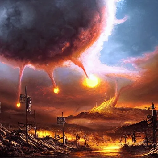 Image similar to nuclear apocalypse, realistic painting, ultra detailed, cinematic, dynamic light