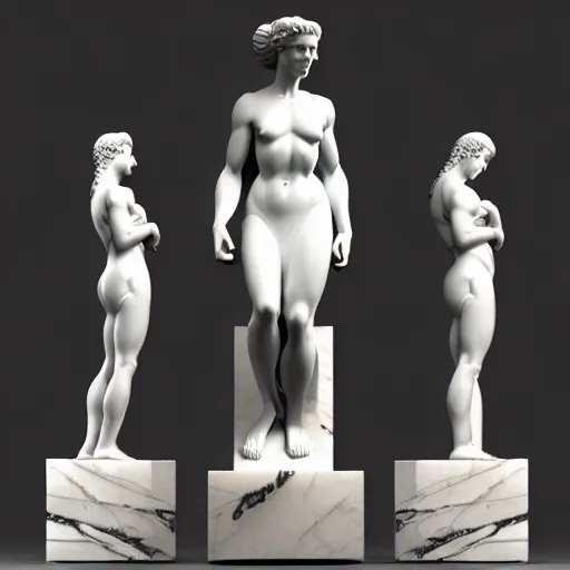 Prompt: 3 d sci - fi cgartist ambient occlusion rendering of a hyper realistic marble greek statuary product photo white backdrop high key lighting by chris moore, by edward hopper, by col price, trending on artstation