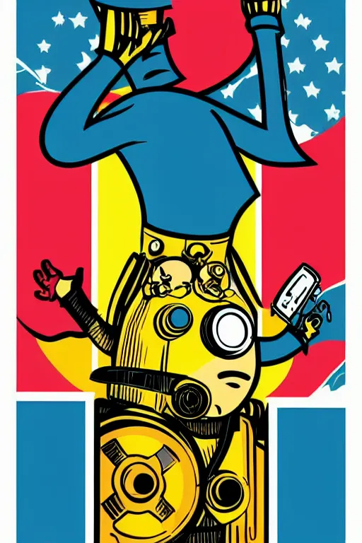 Image similar to fallout 7 6 retro futurist illustration art by butcher billy, sticker, colorful, illustration, highly detailed, simple, smooth and clean vector curves, no jagged lines, vector art, smooth andy warhol style