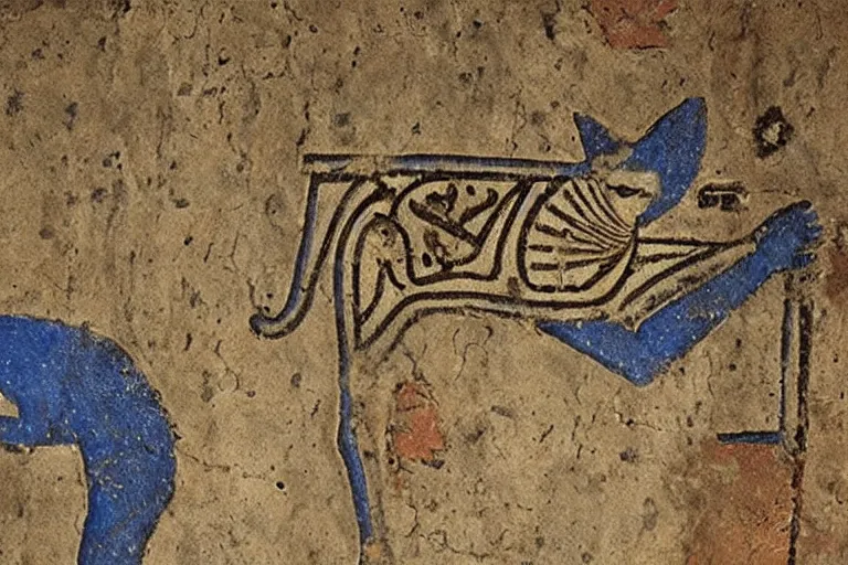 Prompt: cat, detail from an Ancient Egyptian mural