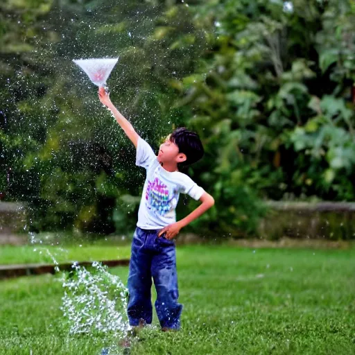 Image similar to a boy throw water to a beautiful flower