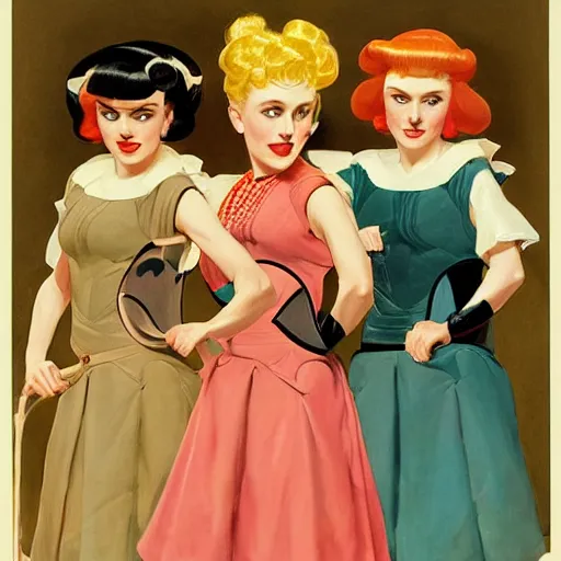 Image similar to portrait of the powerpuff girls, by j. c. leyendecker