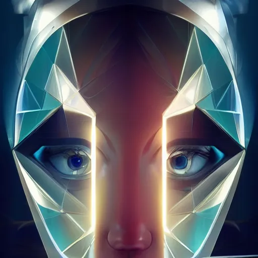 Image similar to symmetry!! solid cube of light, hard edges, product render retro - futuristic poster scifi, lasers coming from eyes, chinese master, intricate, elegant, highly detailed, digital painting, artstation, concept art, smooth, sharp focus, illustration, dreamlike, art by artgerm