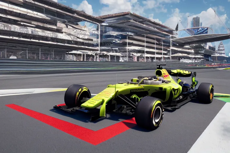 Image similar to Formula 1 race in Rotterdam, digital art, octane render, nvidia raytracing demo, masterpiece