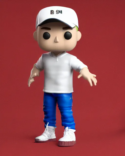 Image similar to full body 3 d render of eminem as a funko pop, studio lighting, white background, blender, trending on artstation, 8 k, highly detailed