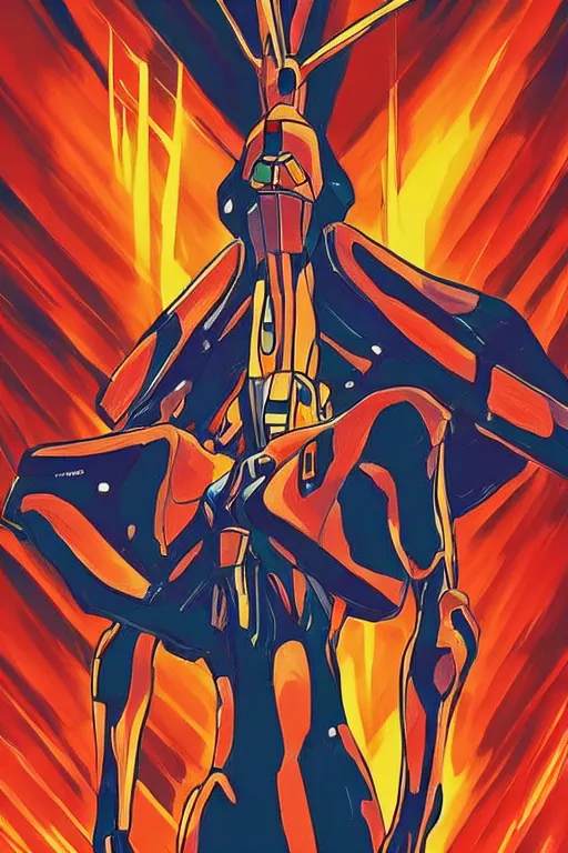 Image similar to a close up of a evangelion, drawn by robbie trevino and laurie greasle, perfectly symmetrical, poster, digital art, comic art, concept art