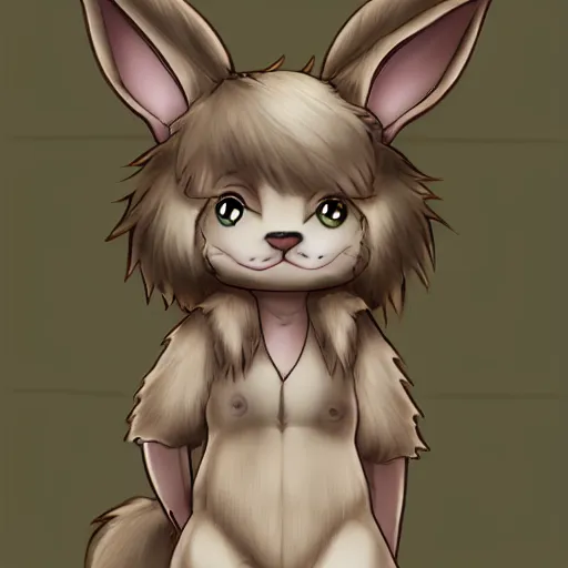 Prompt: little anthropomorphic bunny, green eyes, light brown fur, light hair, wlop, bloodborn