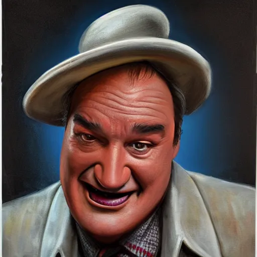 Image similar to UHD hyperrealism painting of Jim Belushi as Dapper Dan, by Antonio Caparo and Todd McFarlane and Greg Rutkowski, UHD, photorealistic, trending on artstation, trending on deviantart, correct face, realistic clown makeup