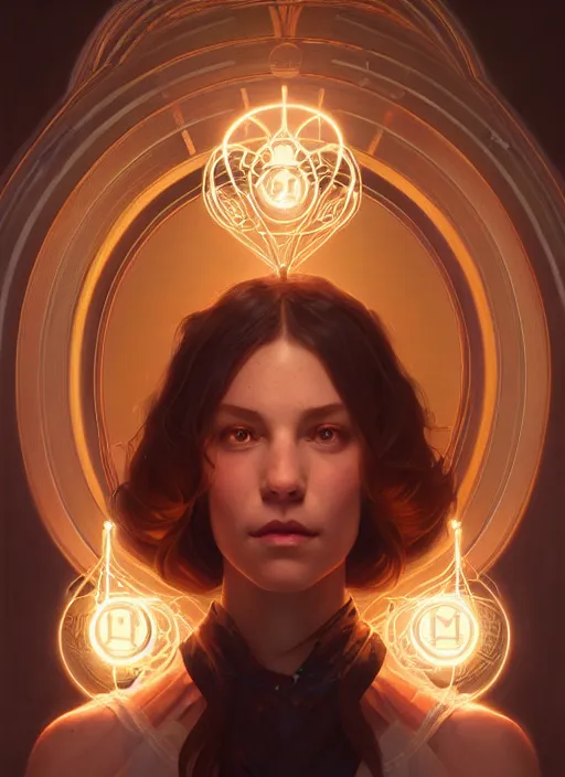 Image similar to symmetry!! portrait of alice jane baxter, glowing lights!! intricate, elegant, highly detailed, digital painting, artstation, concept art, smooth, sharp focus, illustration, art by artgerm and greg rutkowski and alphonse mucha