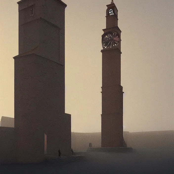 Prompt: a beautiful painting of a clock tower by zdzisław beksinski, rene magritte, greg rutkowski, in style of digital art. hyper detailed. octane render. maya. ray tracing. trending on artstation