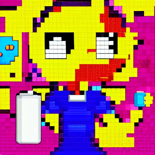 Image similar to colorful anime with big eyes eating ice cream pixel art