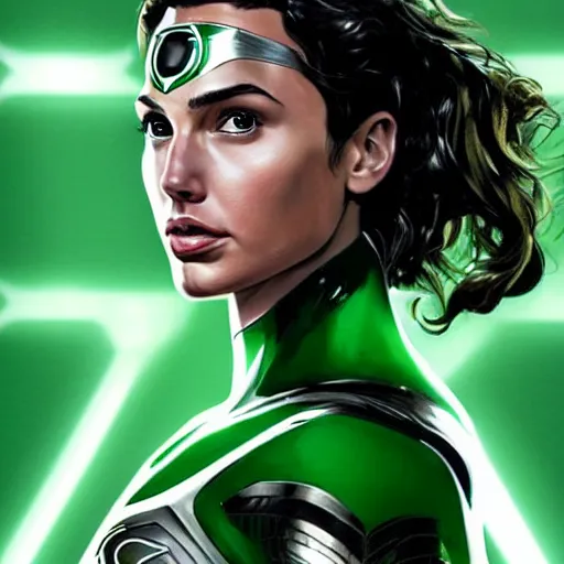 Prompt: an potrait of gal gadot cast of Green Lantern , photorealistic, high detail, full body shot.