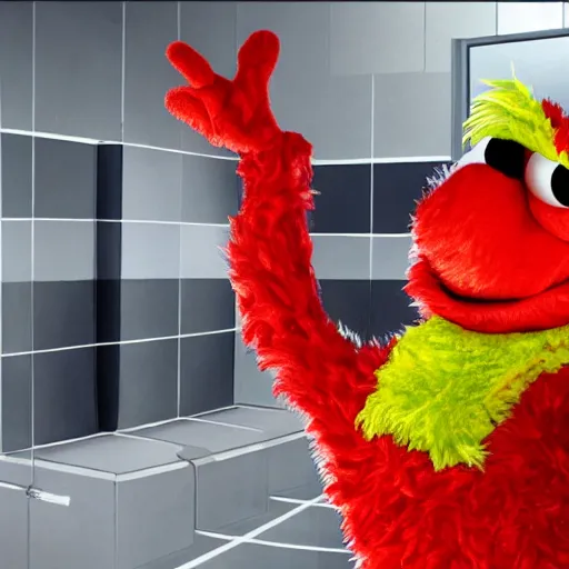 Image similar to Realistic photo of Elmo as a human