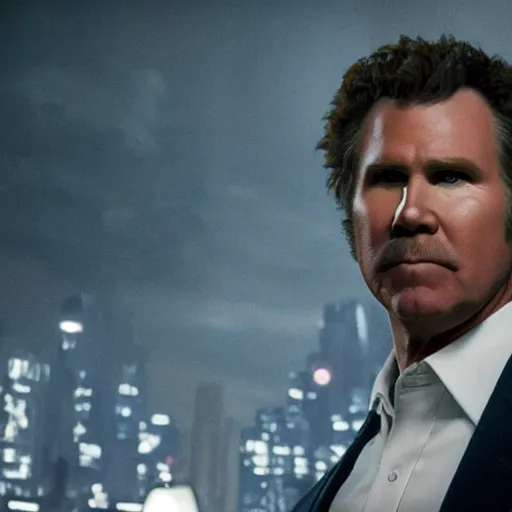 Prompt: close - up of will ferrell as a detective in a movie directed by christopher nolan, movie still frame, promotional image, imax 7 0 mm footage