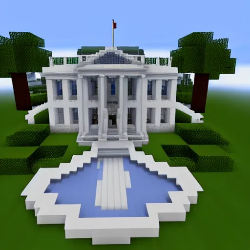 Prompt: the white house in Minecraft