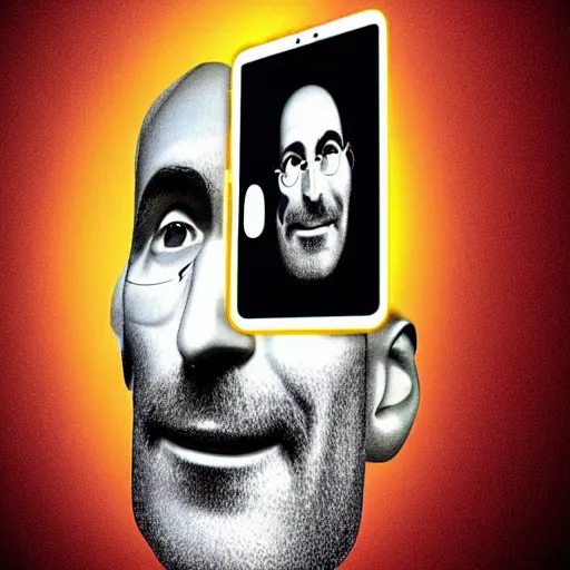 Image similar to digital art. an apple with steve job's face. fruit with a human face.