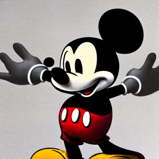 Image similar to Mickey Mouse as a human, photorealistic, film still, desolate