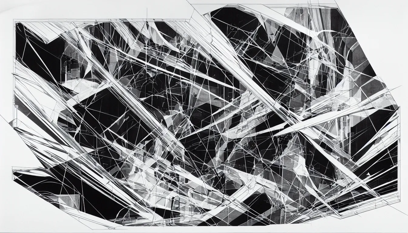 Image similar to slot canyons drawing by zaha hadid, a screenprint by robert rauschenberg, behance contest winner, deconstructivism, da vinci, constructivism, greeble