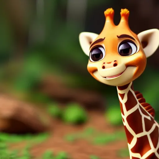 Prompt: giraffe as nendoroid walking in a jungle in the croods movie style, anime, disney, pixar, 8 k, hd, dof, kodak film, volumetric lighting, subsurface scattering, photorealistic, octane render, details