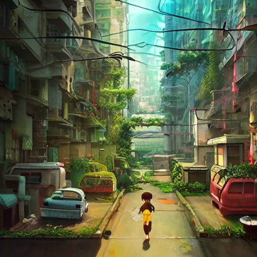 Image similar to secret world of arrietty, neo - noir, urban, matte painting, imagination