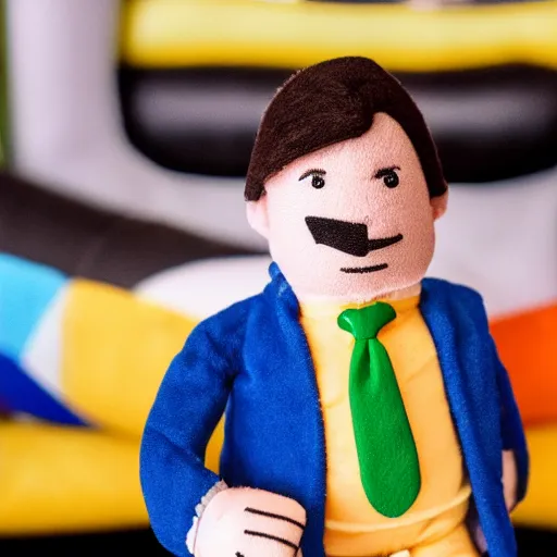 Image similar to Bolsonaro plush toy, product photography