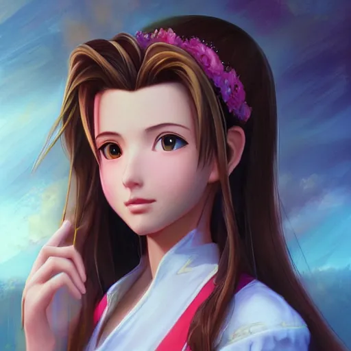 Image similar to aerith gainsborough by nick silva, ja mong, digital