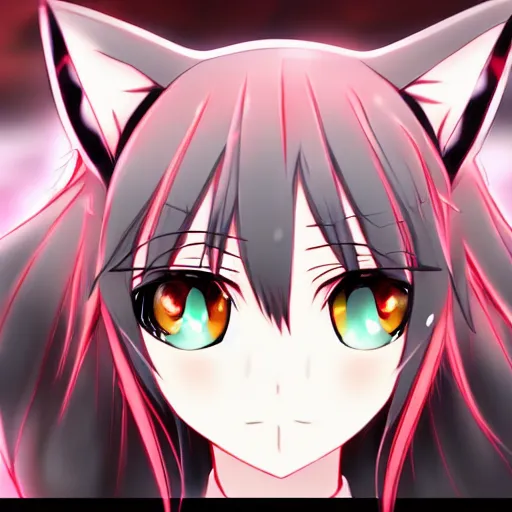 Image similar to big hyperdetailed red eyes anime girl cat ears beautiful face deviantert by aramaki shinji 8k hd hyperreality