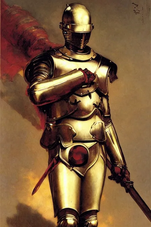 Image similar to male warrior with armor, painting by delphin enjolras, j. c. leyendecker, yoji shinkawa