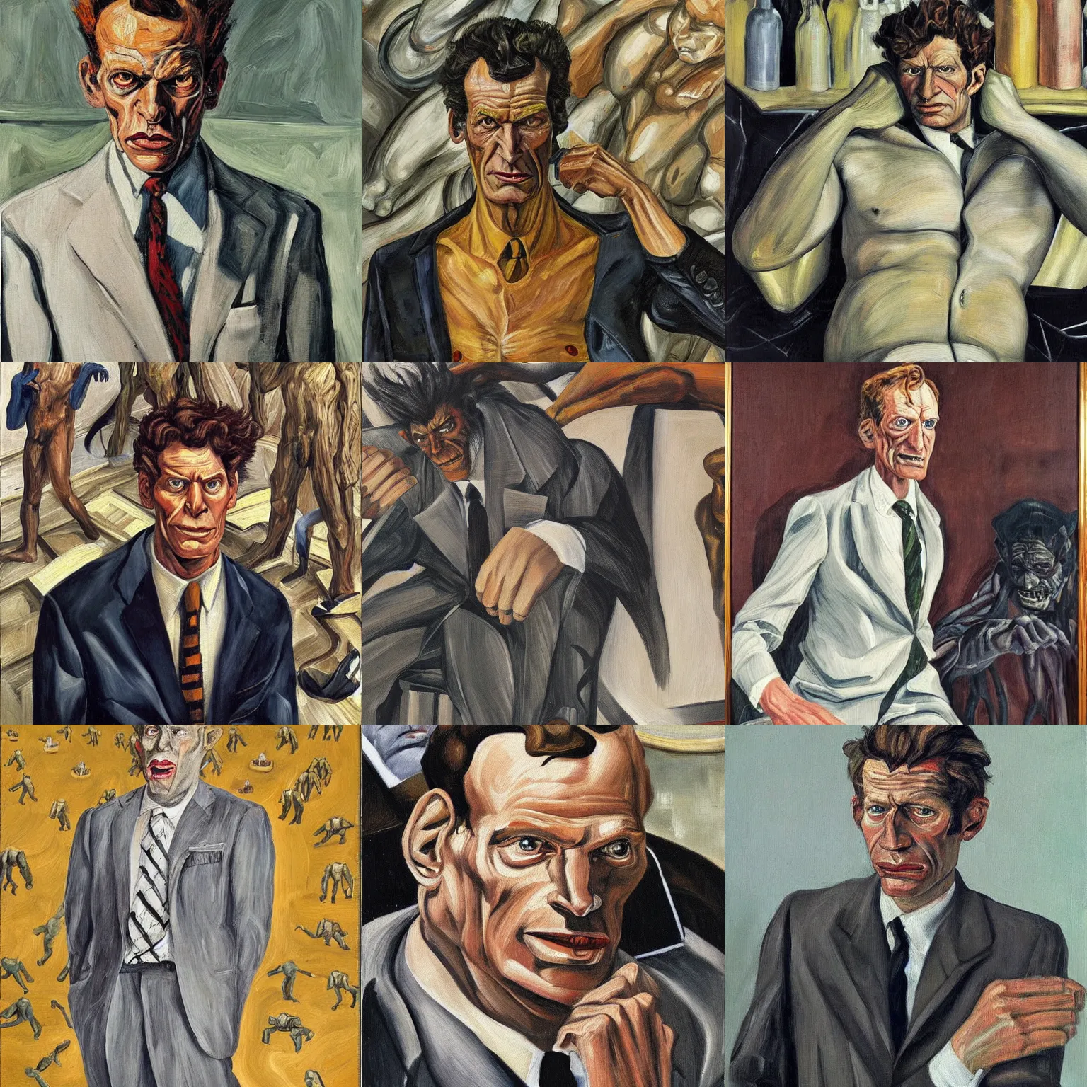 Prompt: Beast in a business suit from the X-Men oil painting by Lucian Freud