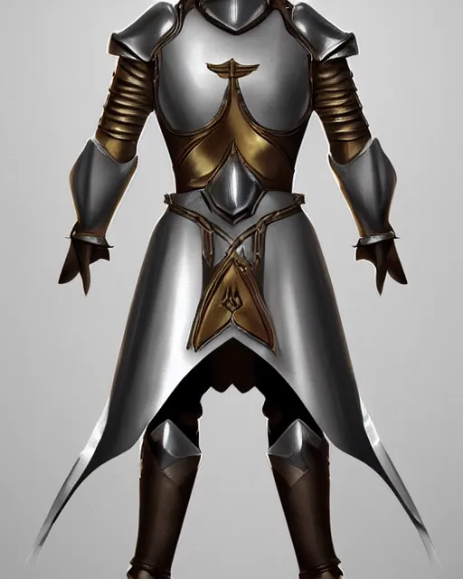 Image similar to noble armor, medieval fantasy concept art, trending on artstation, shiny silver with gold trim, flat shading, smooth lines, beveled edges, smooth contours, extremely clean, uncluttered, symmetrical, front view