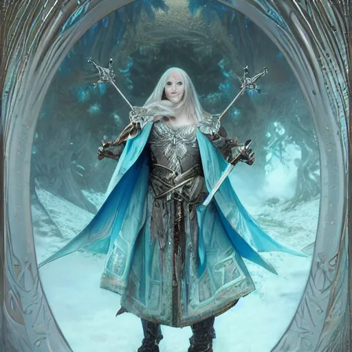 Prompt: an epic concept art of a handsome snow elf in a turquoise cape and silver armour, armed with a bow, albino skin, winter vibes, elegant, very coherent symmetrical artwork, by tomasz alen kopera and alphonse mucha and charlie bowater, photorealistic, sharp focus, octane render, rtx, hdr, unreal 5, trending on artstation