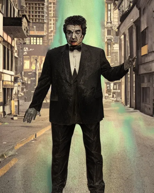 Prompt: Peter Falk's Detective Columbo as a robot, hyperdetailed, full body, LED effects, glowing eyes, professional paint job, standing in a city street, distressed paint, photoreal, caustics, octane render, redshift render, Vray render, all in focus, unreal engine, post processing, ultra detailed, trending on artstation