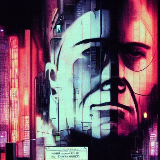 Image similar to Case from the novel Neuromancer, addicted, heavy smoker, portrait shot, wires, cyberpunk, movie illustration, poster art by Drew Struzan