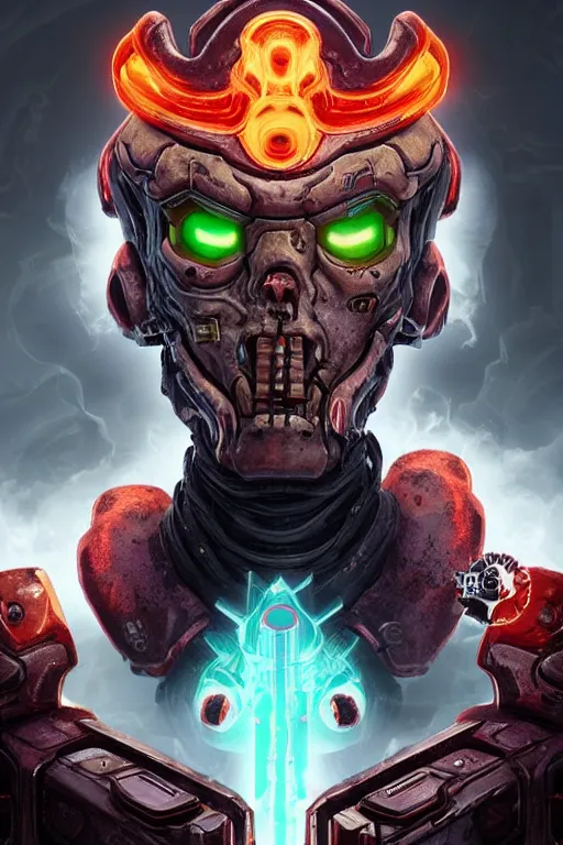 Image similar to an in game portrait of rick sanchez from doom eternal, doom eternal art style.