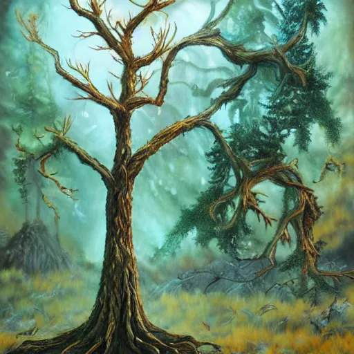 Prompt: A 20 year old tree, fantasy painting, lots of detail