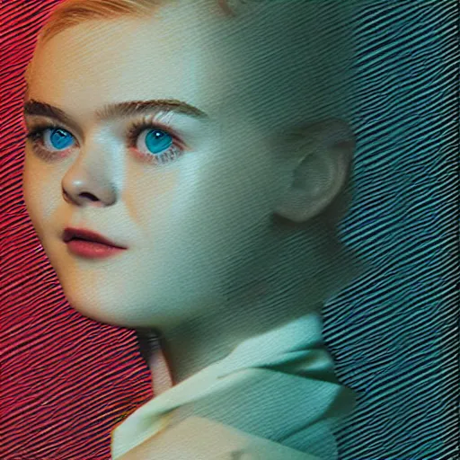 Image similar to VHS glitch art of Elle Fanning