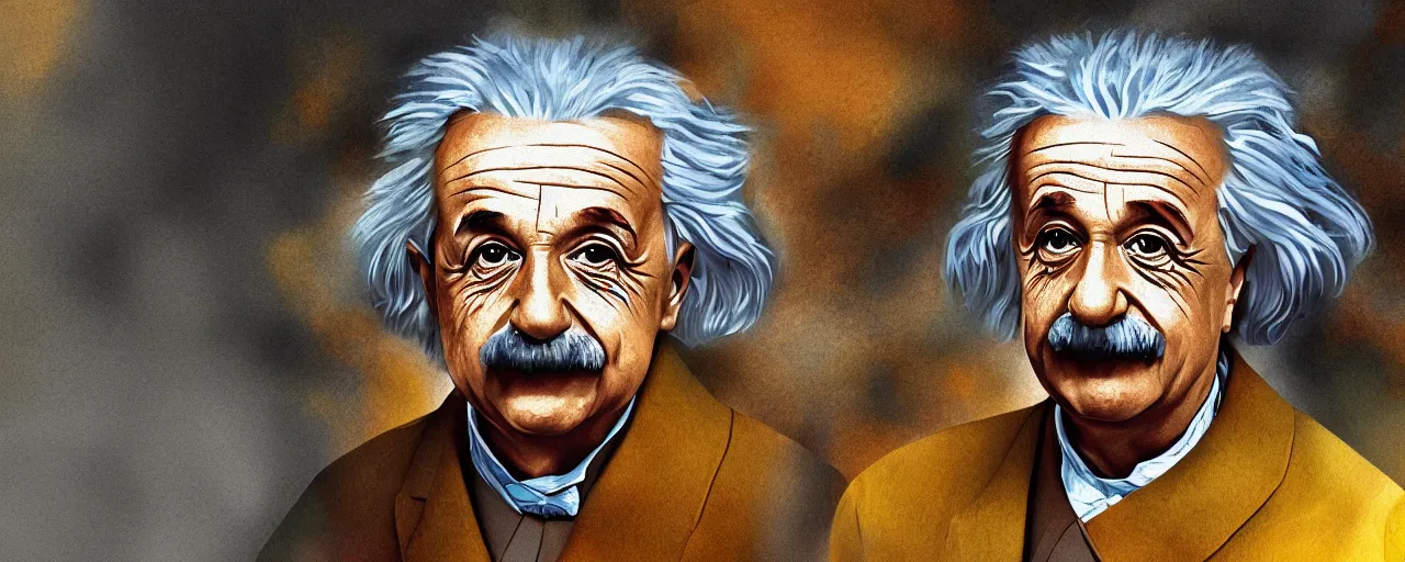 Prompt: a digital illustration of a portrait of Albert Einstein